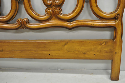 French Country Provincial Carved Fruitwood Walnut Scrolling Queen Bed Headboard