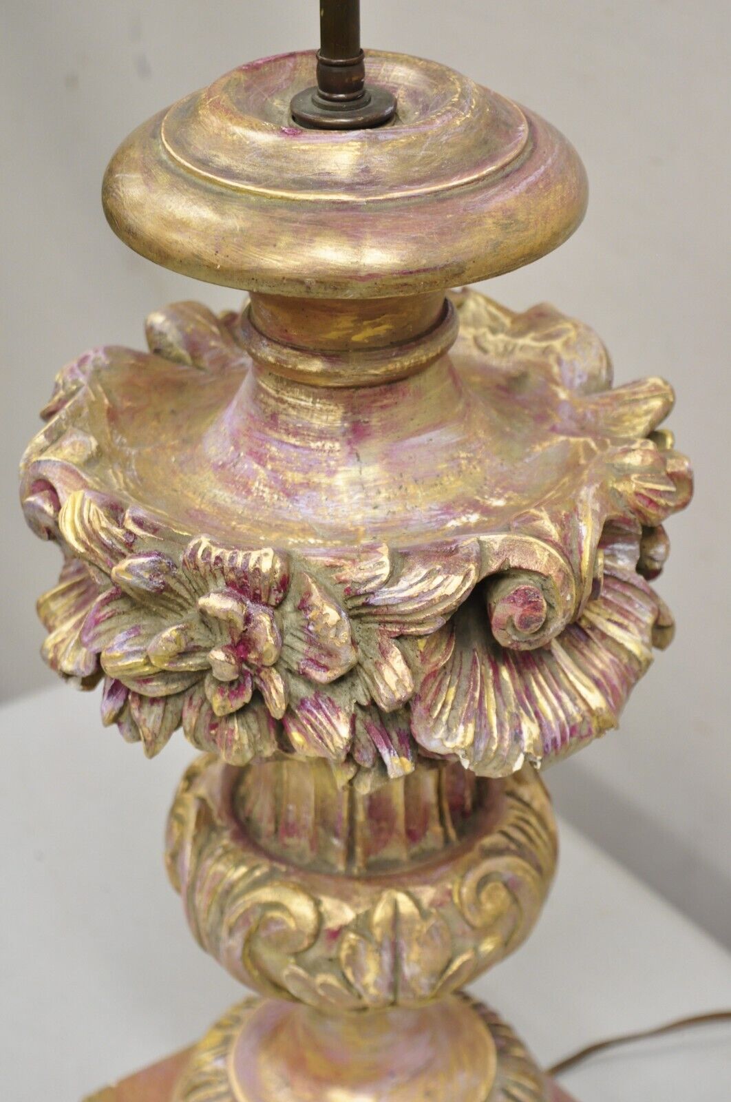 Vintage Italian Hollywood Regency Pink & Gold Ceramic Table Lamp by Brach Allen