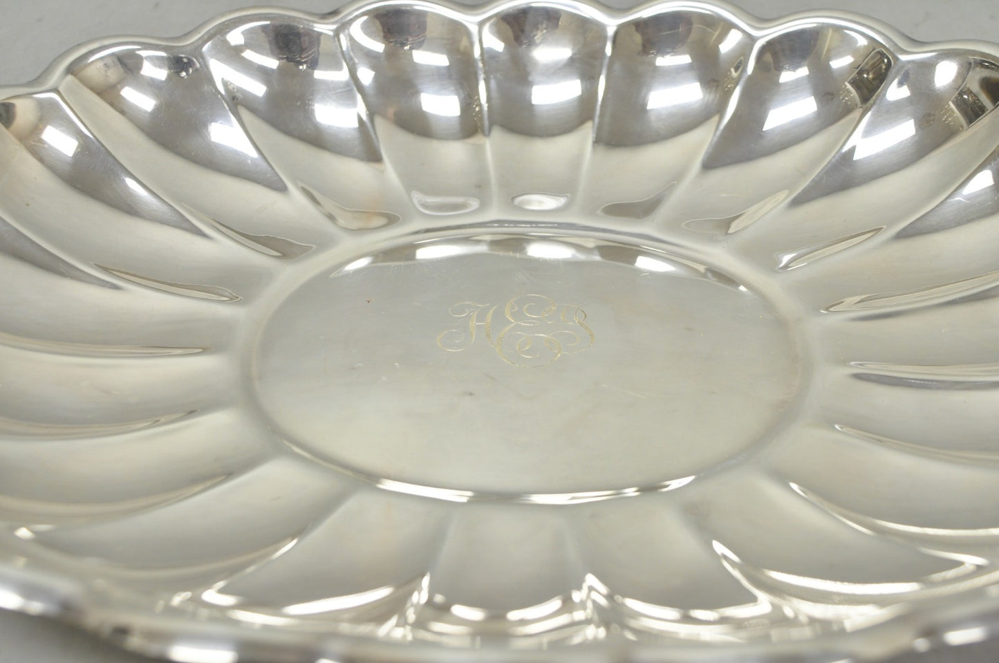 Vintage Reed & Barton "Holiday" Scalloped Oval Serving Platter Tray w/ Monogram