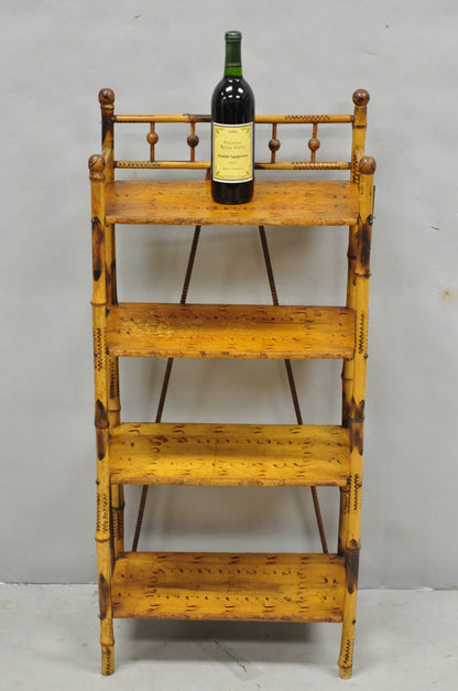 Antique English Victorian Burnt Bamboo Stick & Ball Small Bookcase Curio Shelf