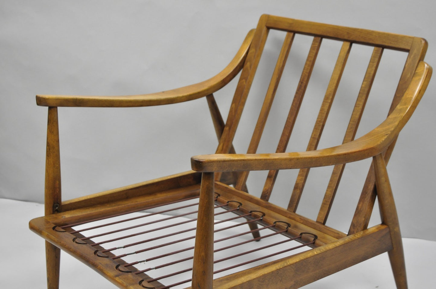 Vintage Mid Century Modern Danish Style Sculptural Walnut Lounge Arm Chair