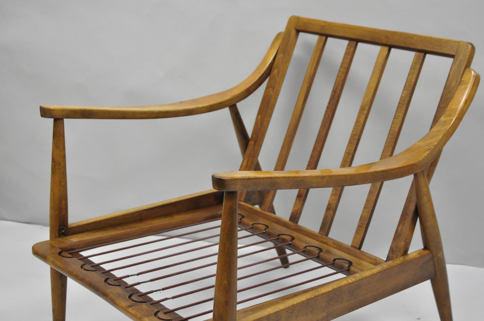 Vintage Mid Century Modern Danish Style Sculptural Walnut Lounge Arm Chair