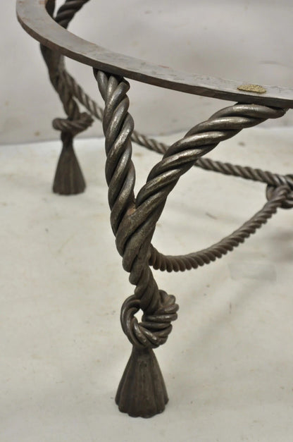 Italian Hollywood Regency Steel Knotted Rope and Tassel Round Glass Coffee Table