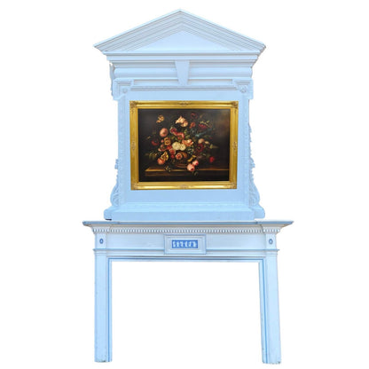 Vintage Georgian Style 80 x 65 Wood Architectural Pediment Mantel Trumeau Frame