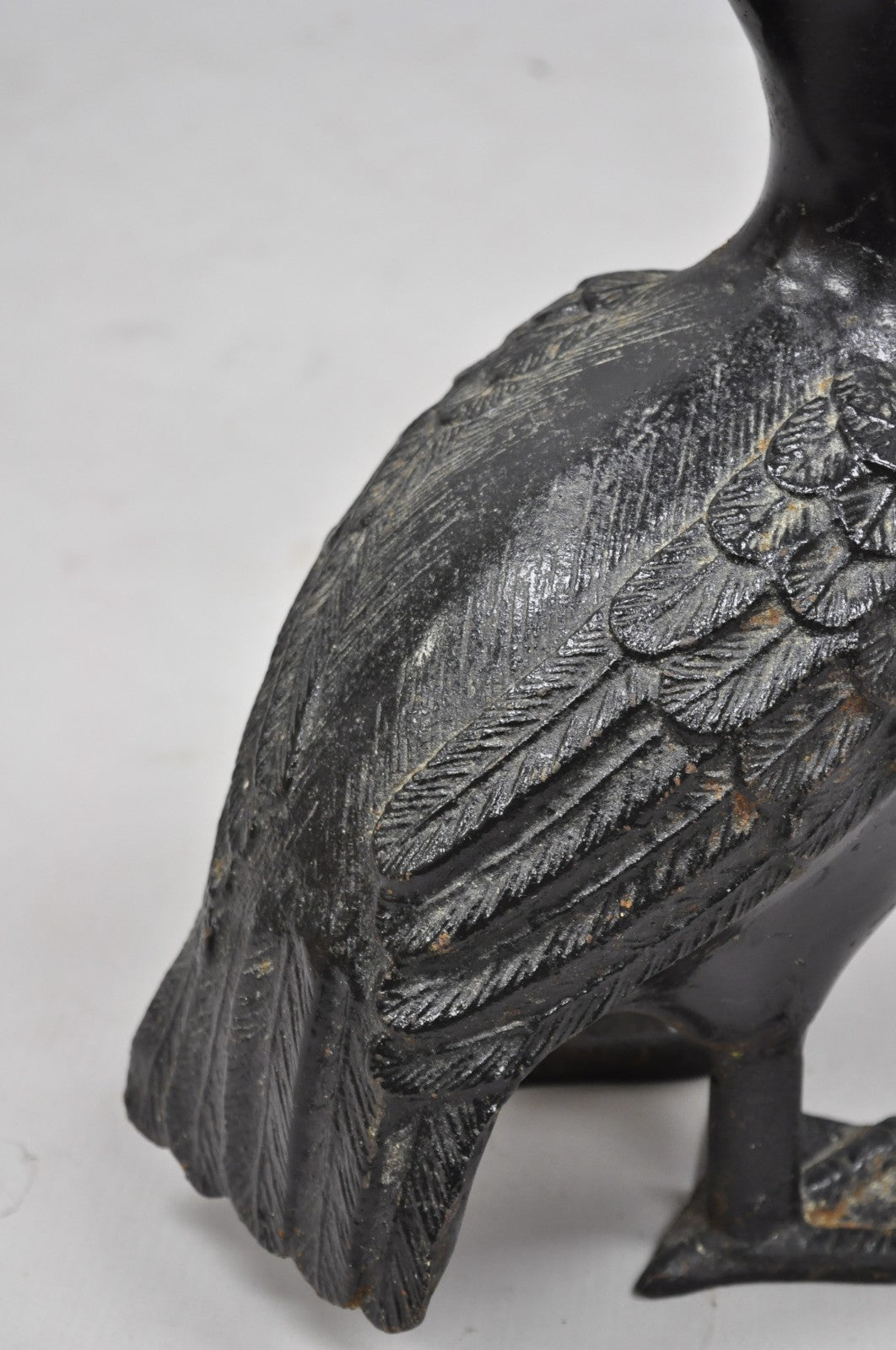 Vintage Japanese Cast Iron Black 17" Pelican Bird Garden Statue Sculpture