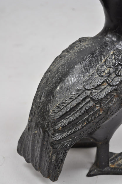 Vintage Japanese Cast Iron Black 17" Pelican Bird Garden Statue Sculpture