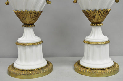 Antique French Louis XVI Style Gilt Bronze Porcelain Urn Table Lamps - a Pair