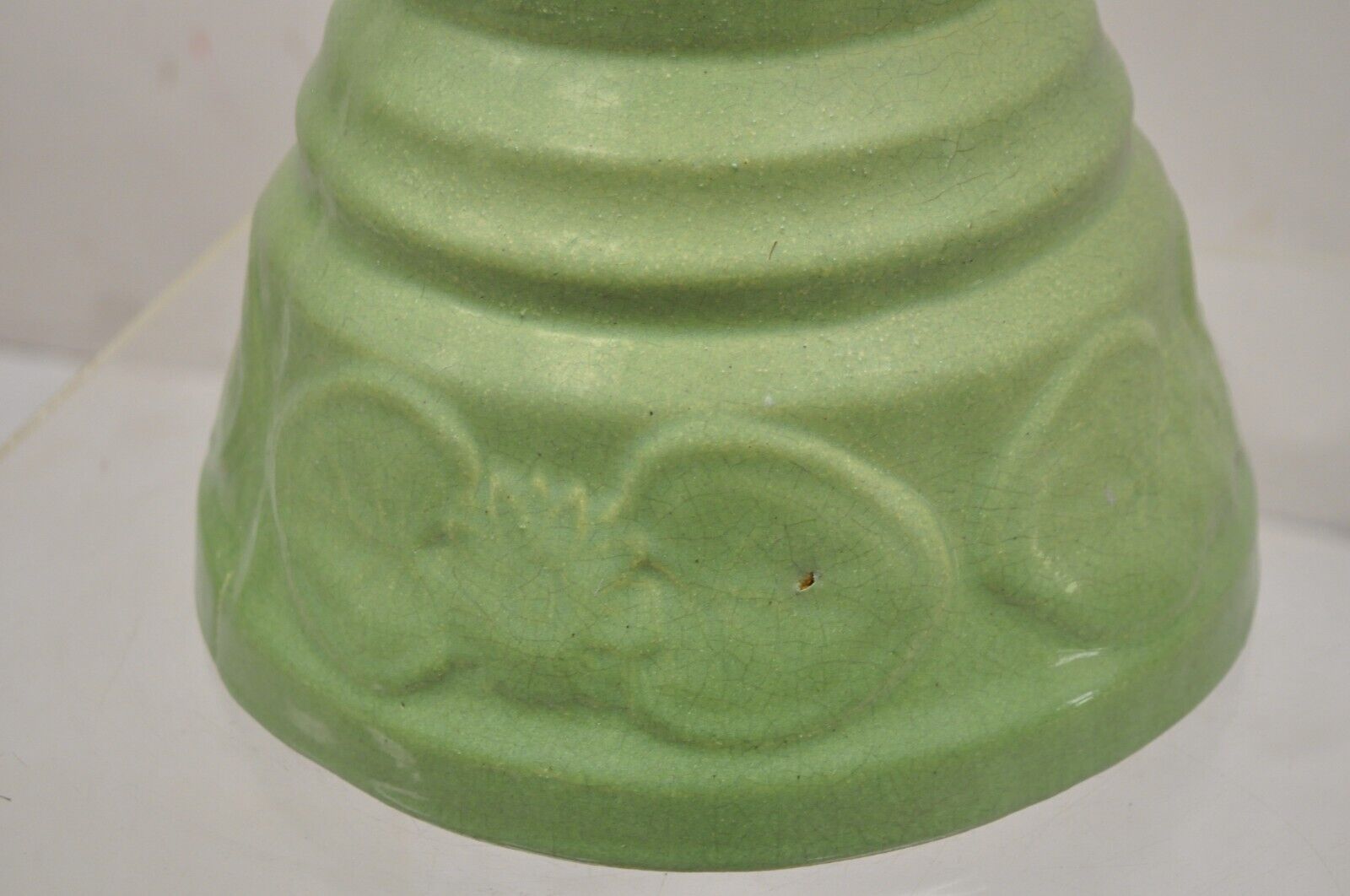 Antique Art Nouveau Green Glazed Ceramic Column Planter Pedestal Base