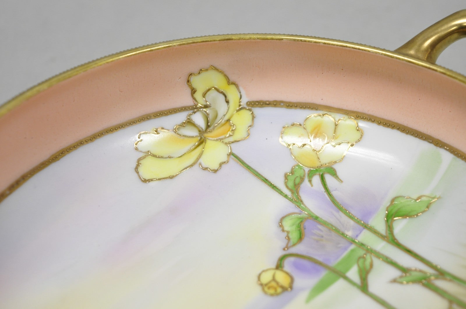 Antique Nippon Morimora Hand Painted Flowers & Ducks Coral Porcelain Bowl (B)