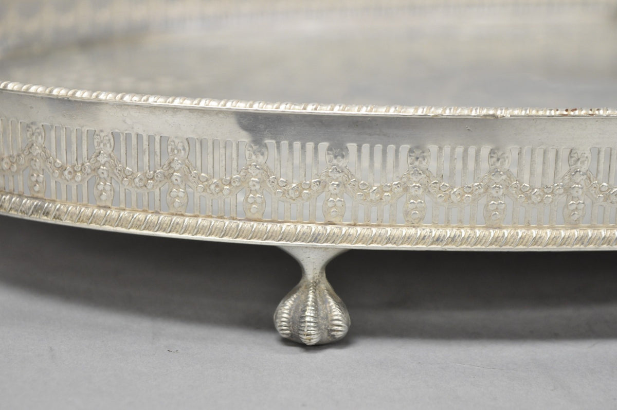 Vintage Viners of Sheffield Edwardian Silver Plated Raised Gallery Oval Tray