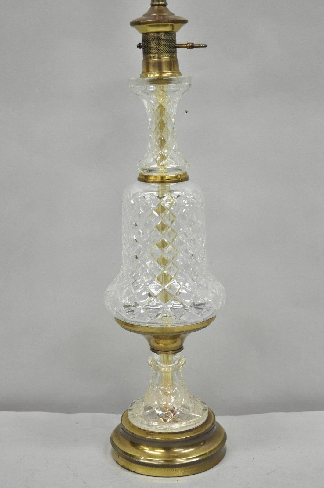 Vintage French Empire Style Crystal Glass Column Brass "Oil Lamp" Table Lamp