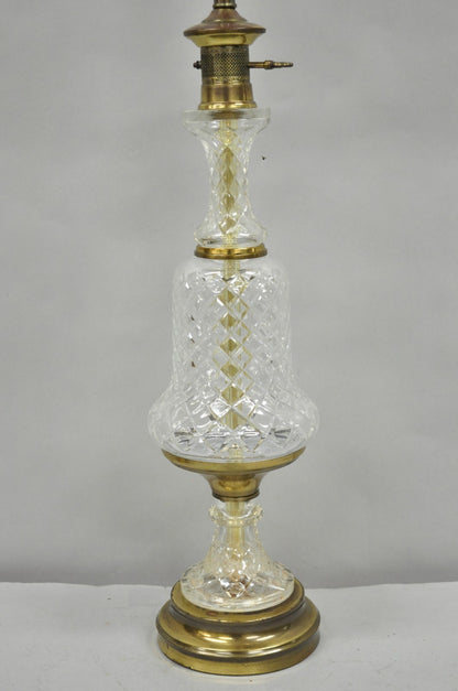 Vintage French Empire Style Crystal Glass Column Brass "Oil Lamp" Table Lamp