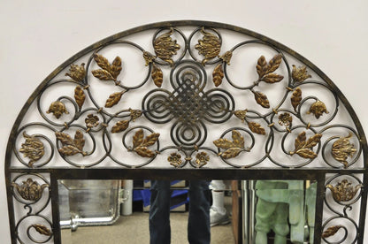 LaBarge Italian Mediterranean Wrought Iron Flower Leaf Scroll Arched Wall Mirror