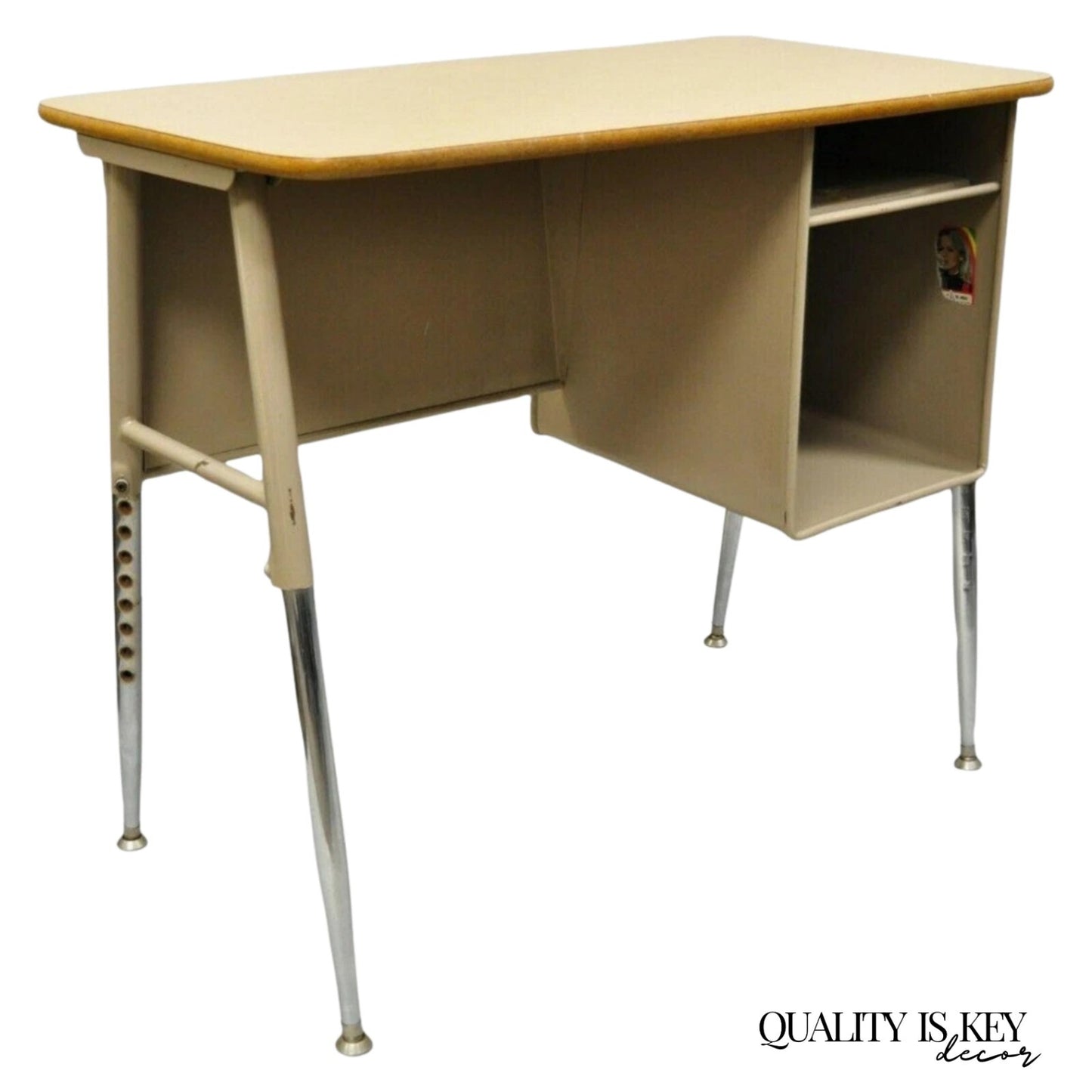 Vintage Industrial Adjustable Height Metal School Writing Desk With Laminate Top