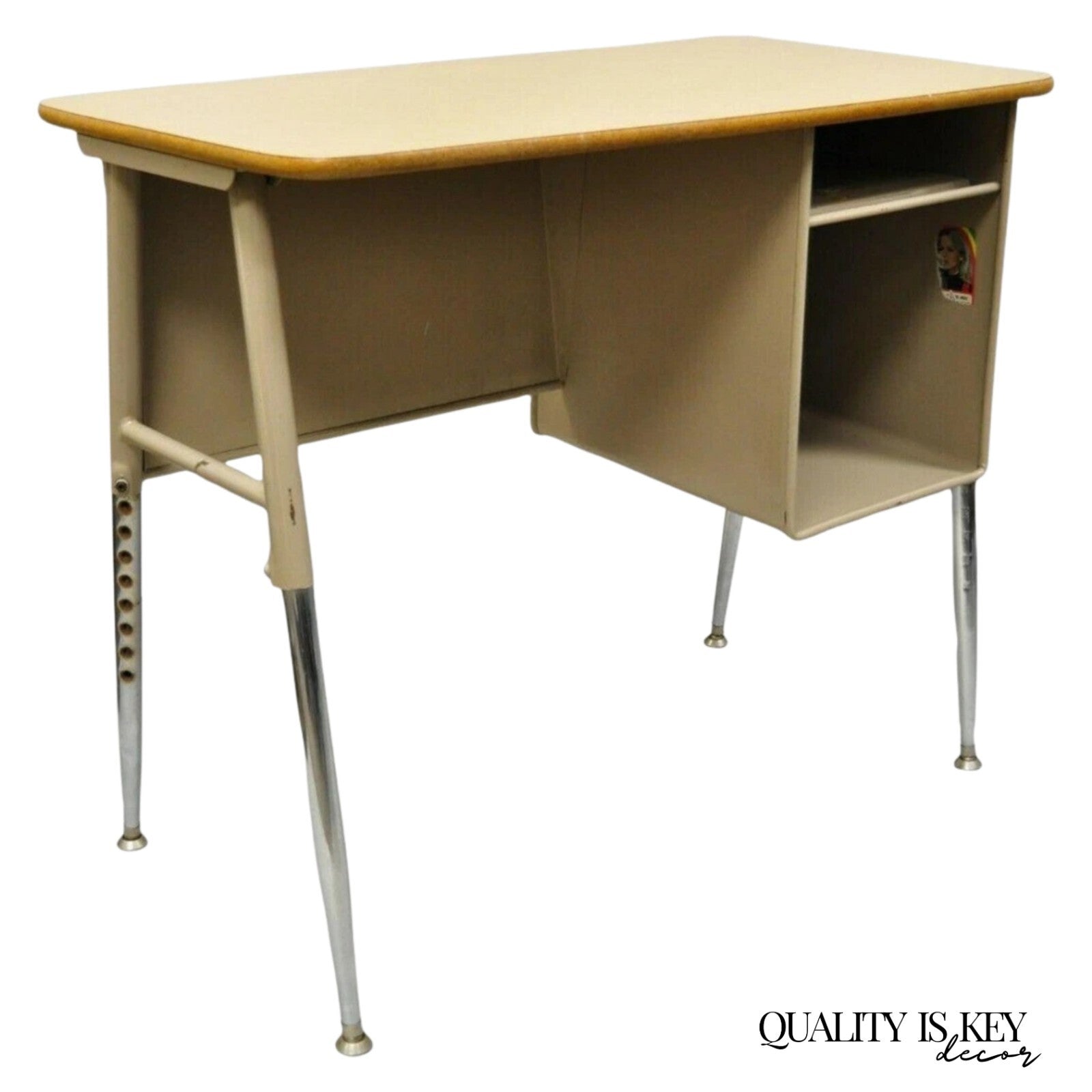 Vintage Industrial Adjustable Height Metal School Writing Desk With Laminate Top