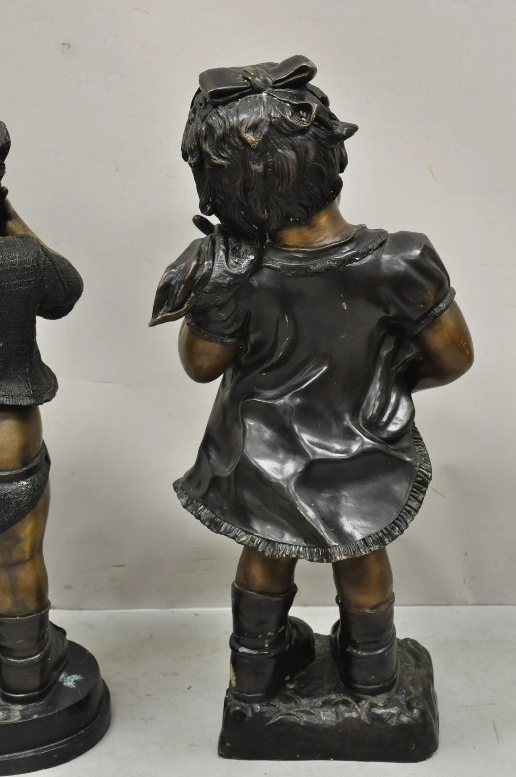 Victorian Style Cast Bronze 29" Little Boy and Girl Statue Figure - a Pair