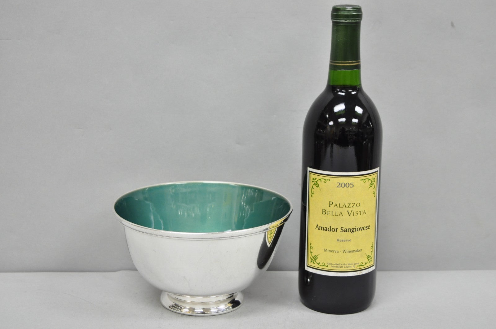 Vintage Mid Century Modern Towle 5003 Green Enamel Silver Plated 7" Footed Bowl