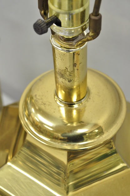 Vintage Chinoiserie Brass Hexagonal Oriental Ginger Jar Table Lamps - a Pair