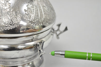 Antique English Art Nouveau Silver Plated Covered Butter Serving Dish w / Birds