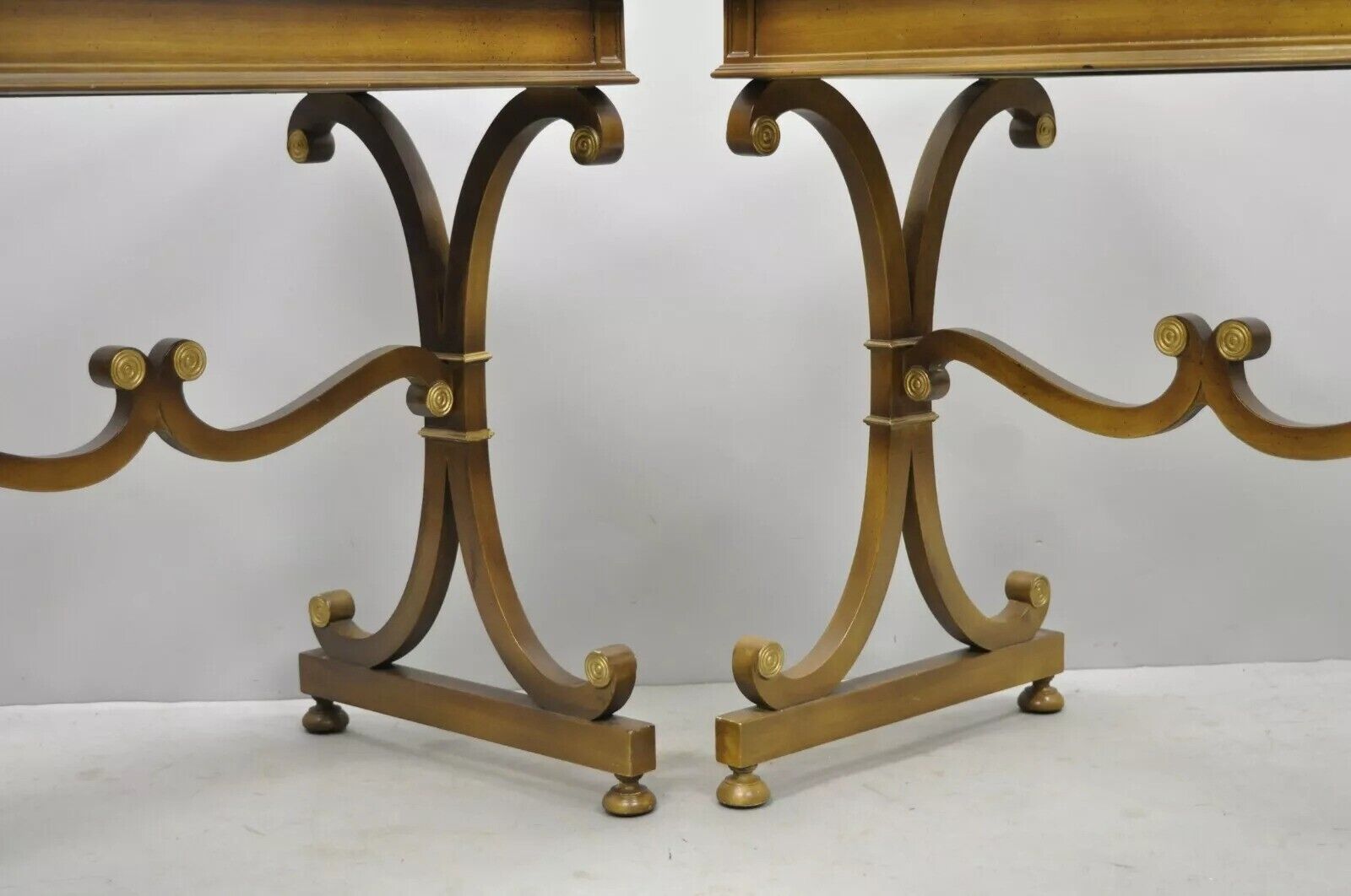 Vintage J. Zonon Regency Style X-Frame Mahogany Side Lamp Tables - a Pair