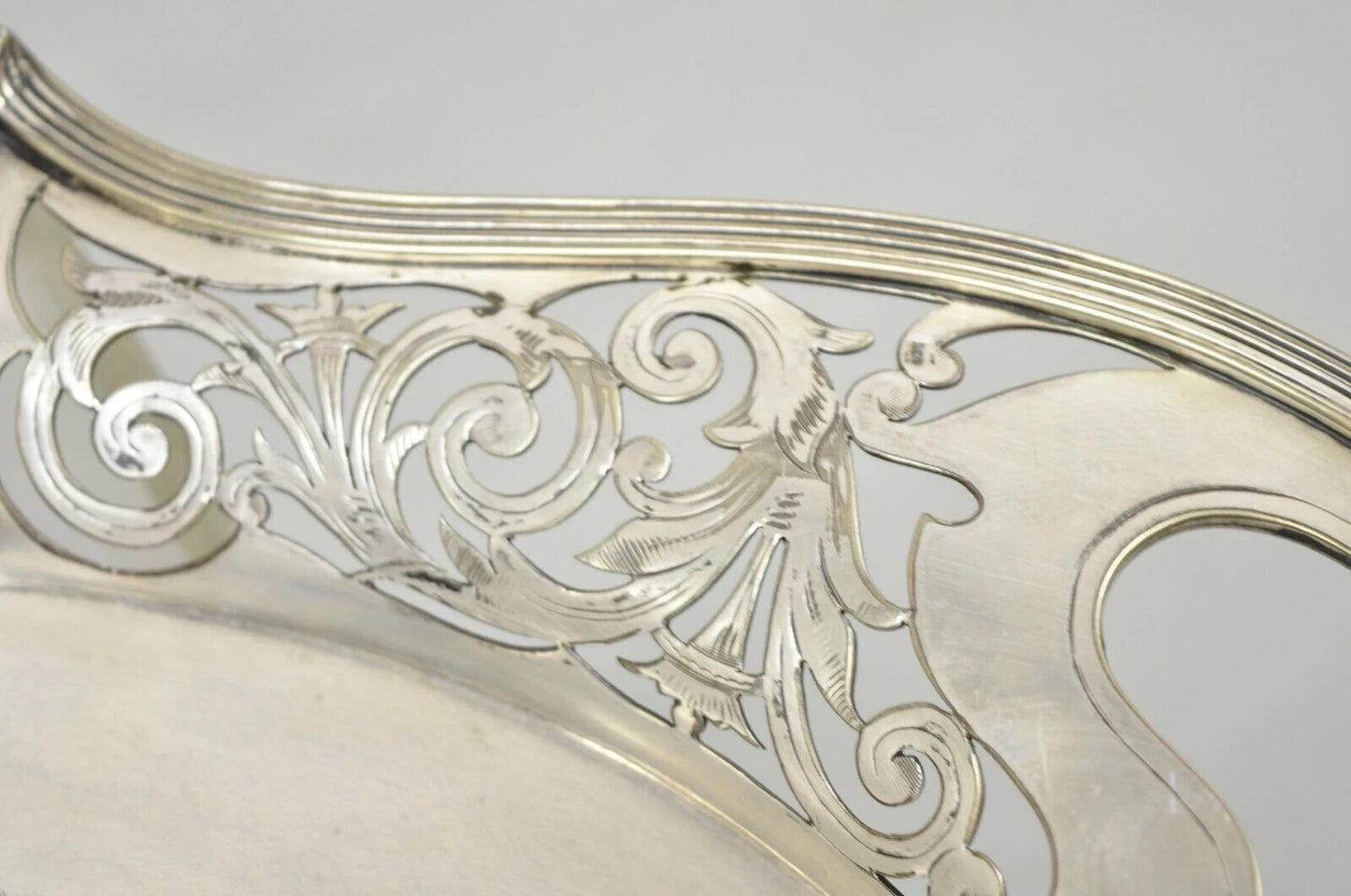 Antique D&H England Victorian Silver Plated Scalloped Serving Platter Bar Tray