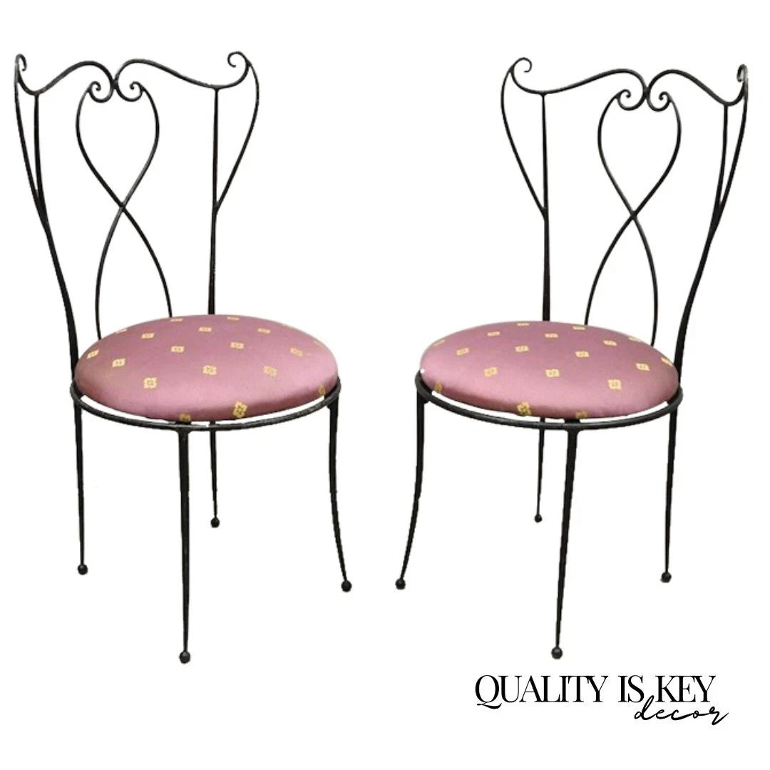 Salterini Style Mid Century Modern Scrolling Wrought Iron Side Chairs - a Pair