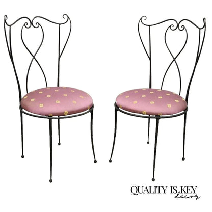 Salterini Style Mid Century Modern Scrolling Wrought Iron Side Chairs - a Pair