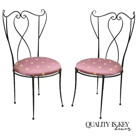 Salterini Style Mid Century Modern Scrolling Wrought Iron Side Chairs - a Pair