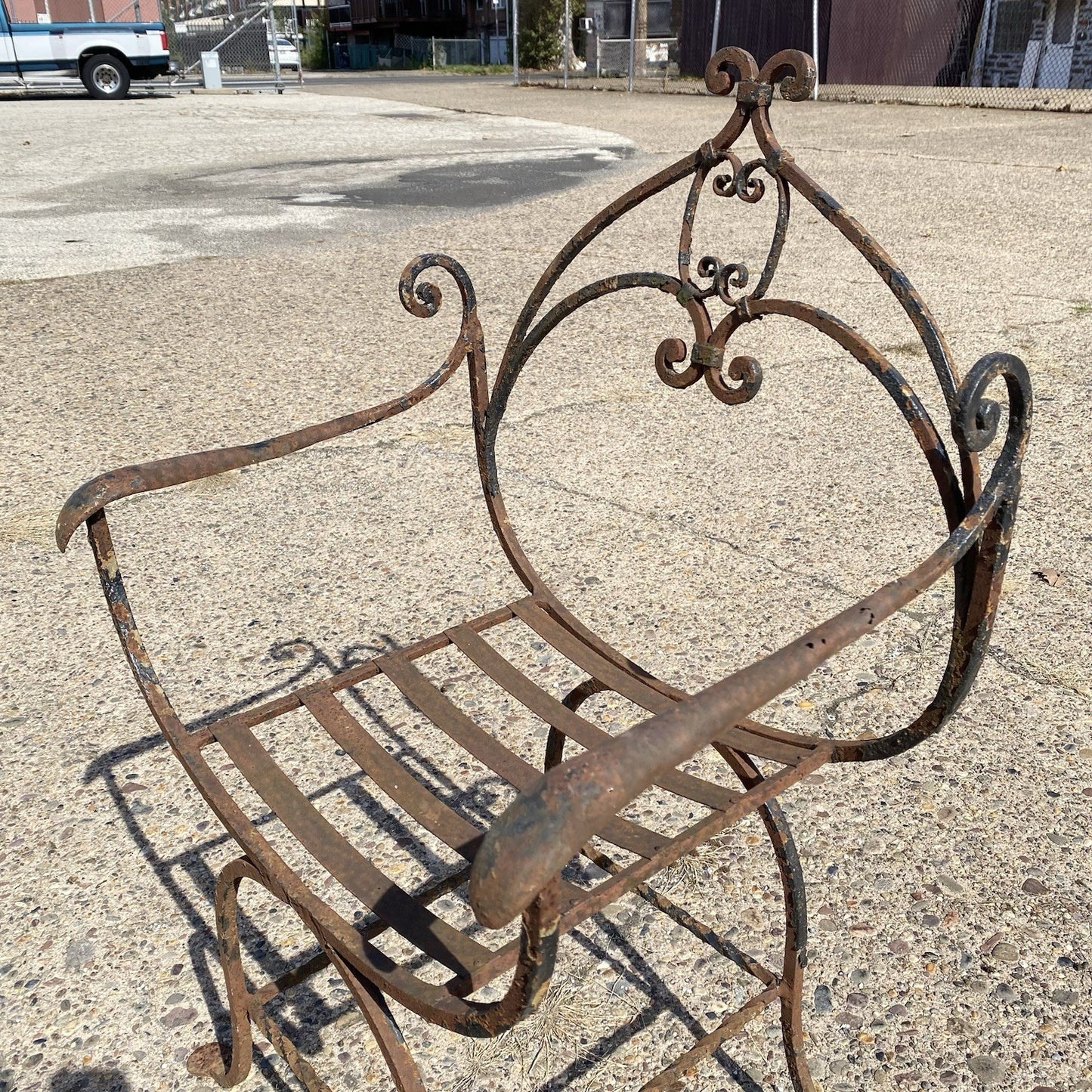 Antique Spanish Renaissance Wrought Iron Curule Savonarola Throne Arm Chair