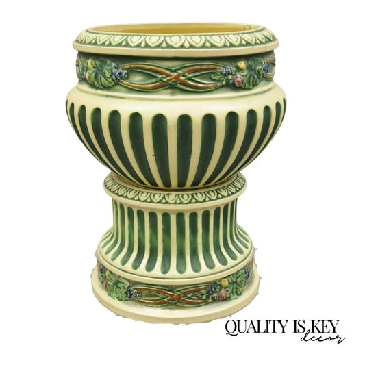 Antique Roseville Corinthian Pattern Jardiniere Planter Pot & Rare Low Pedestal