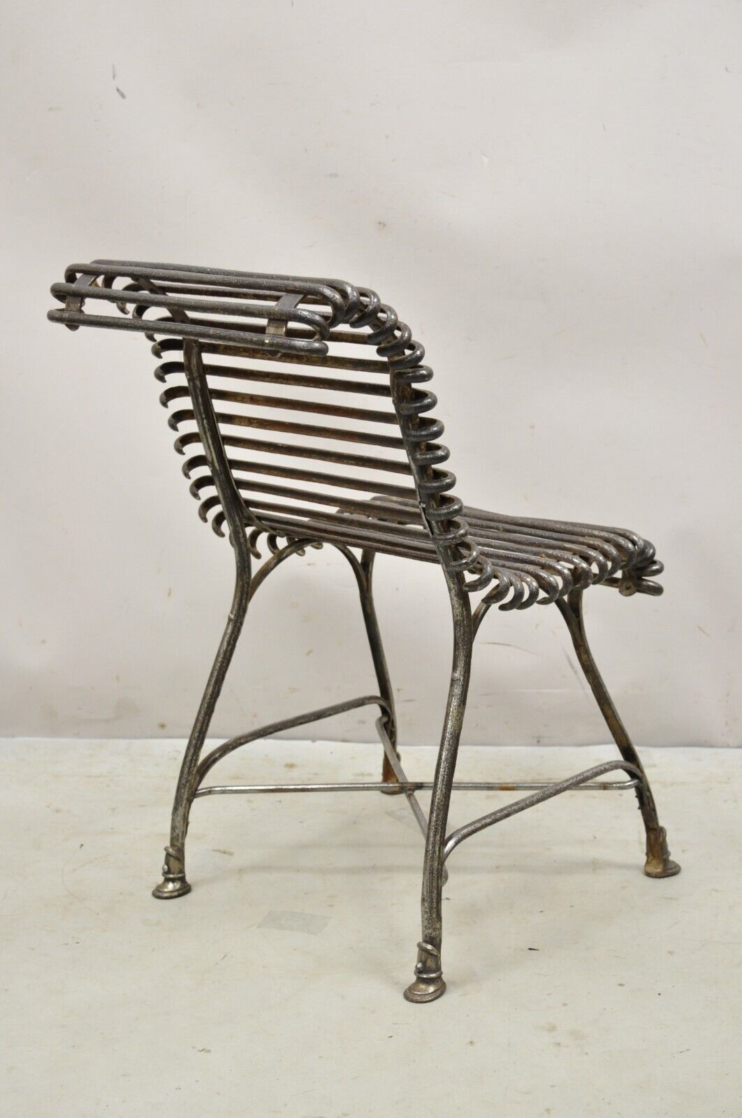 Antique French Wrought Cast Iron Spine Sauveur Arras Scrolling Garden Side Chair