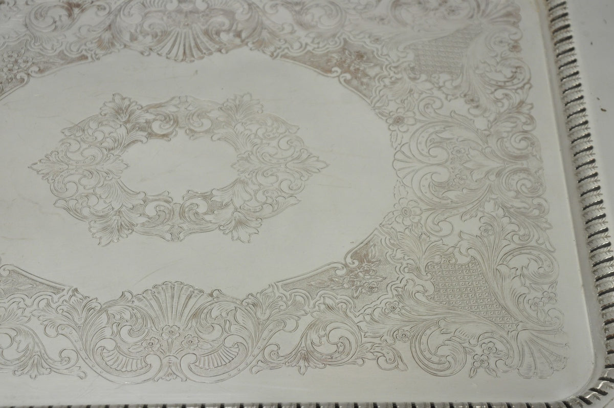 Vintage English Victorian Large Silver Plated Twin Handle Serving Platter Tray