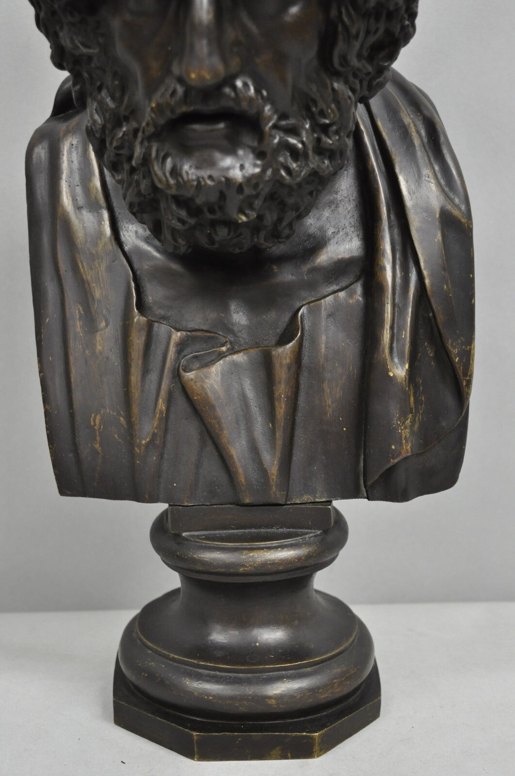 Vintage Greek Classical Style Patinated Cast Bronze Bust Sculpture of Homer