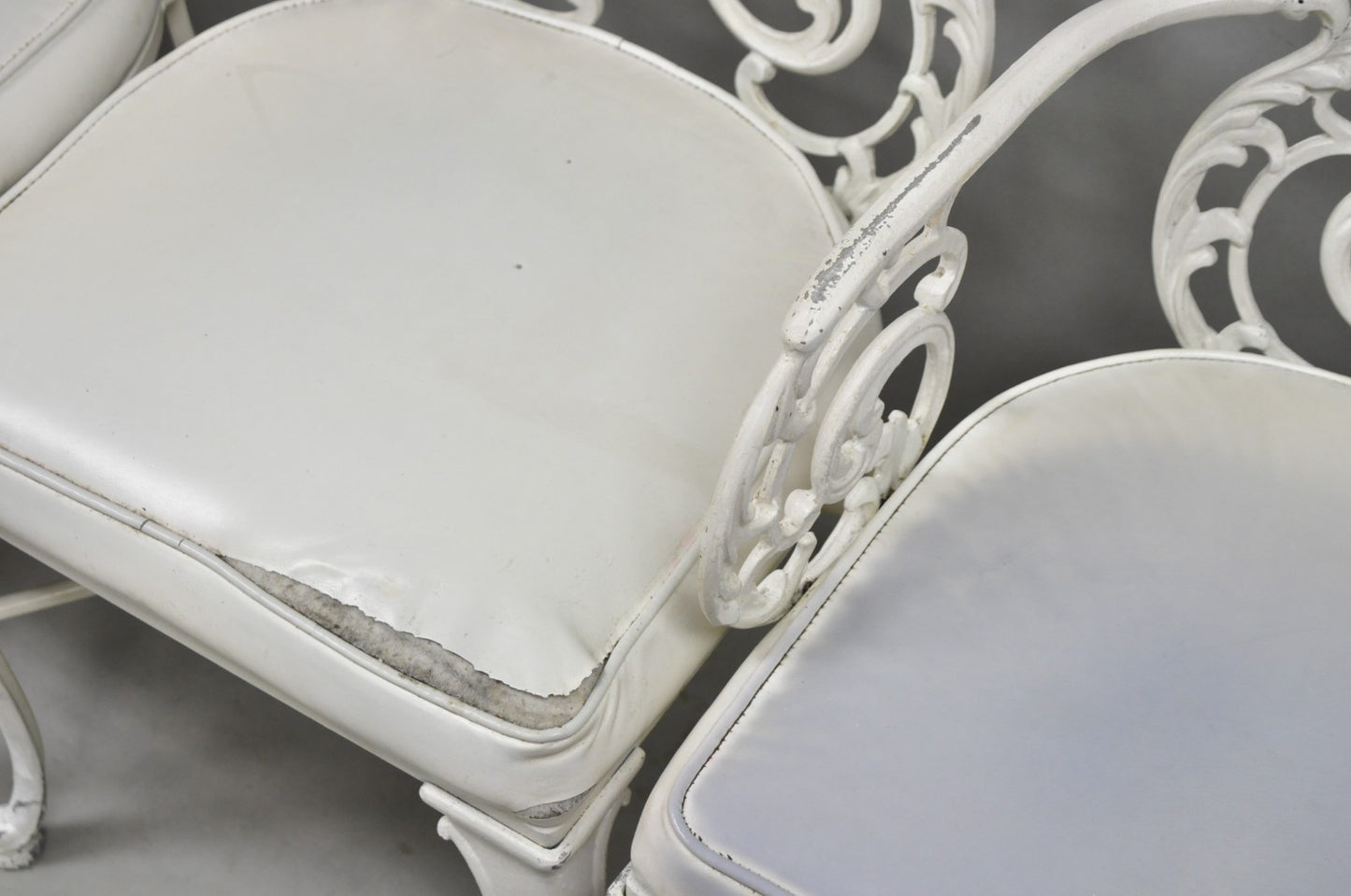 Vintage Art Nouveau Style Trojan Scrolling Cast Aluminum Dining Chairs Set of 4
