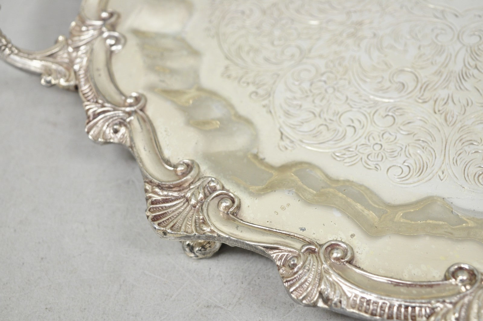 Vintage Victorian Silver Plated Round Scalloped Twin Handle Bar Serving Tray