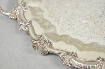Vintage Victorian Silver Plated Round Scalloped Twin Handle Bar Serving Tray