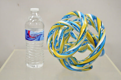 Murano Art Glass Swirl 8" Infinity Knot of Love Blue and Yellow