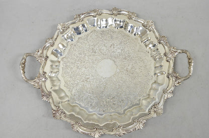 Vintage Victorian Silver Plated Round Scalloped Twin Handle Bar Serving Tray