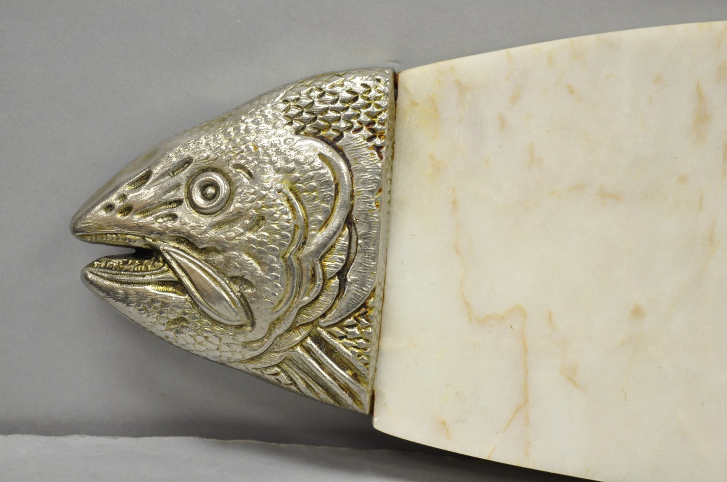 Vintage Mid Century Modern Fish Marble Metal Cutting Board Sushi Serving Platter