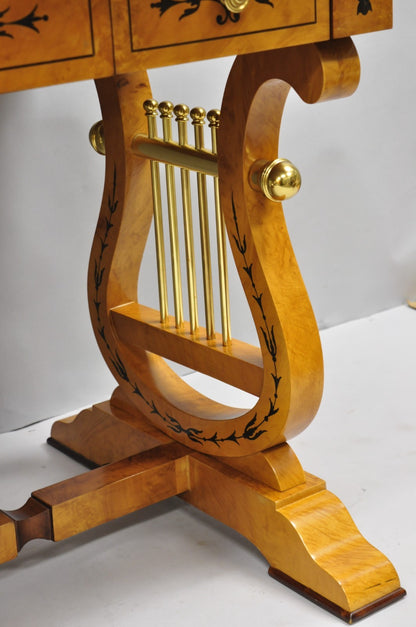 Vintage Italian Regency Lyre Harp Burlwood Desk & Chair by Binda Collection