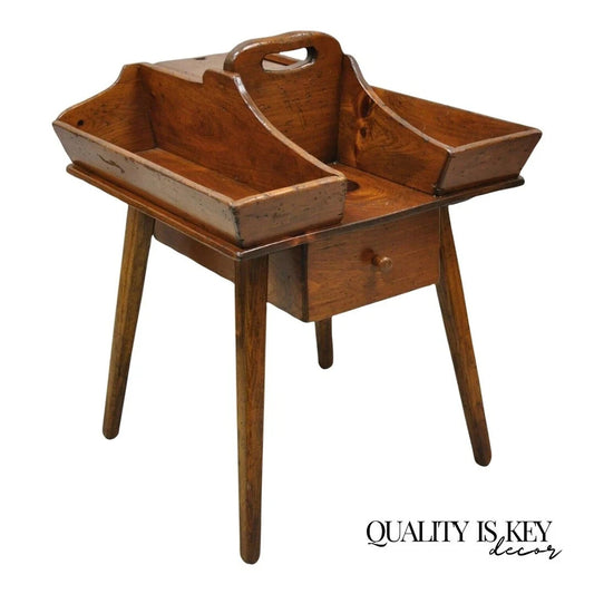 Vintage Pine Wood Primitive French Country Cobblers Work Stand Side Table