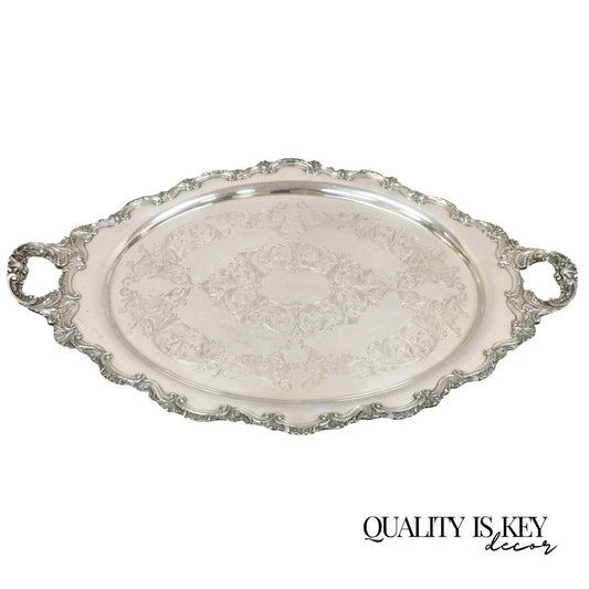 Antique English Victorian Silver Plated Large Oval Serving Platter Bar Tray