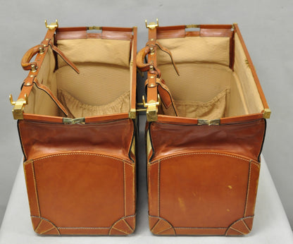 Vintage Dinoffer NY Italian Brown Leather & Vellum Parchment Gladstone Bag, Pair
