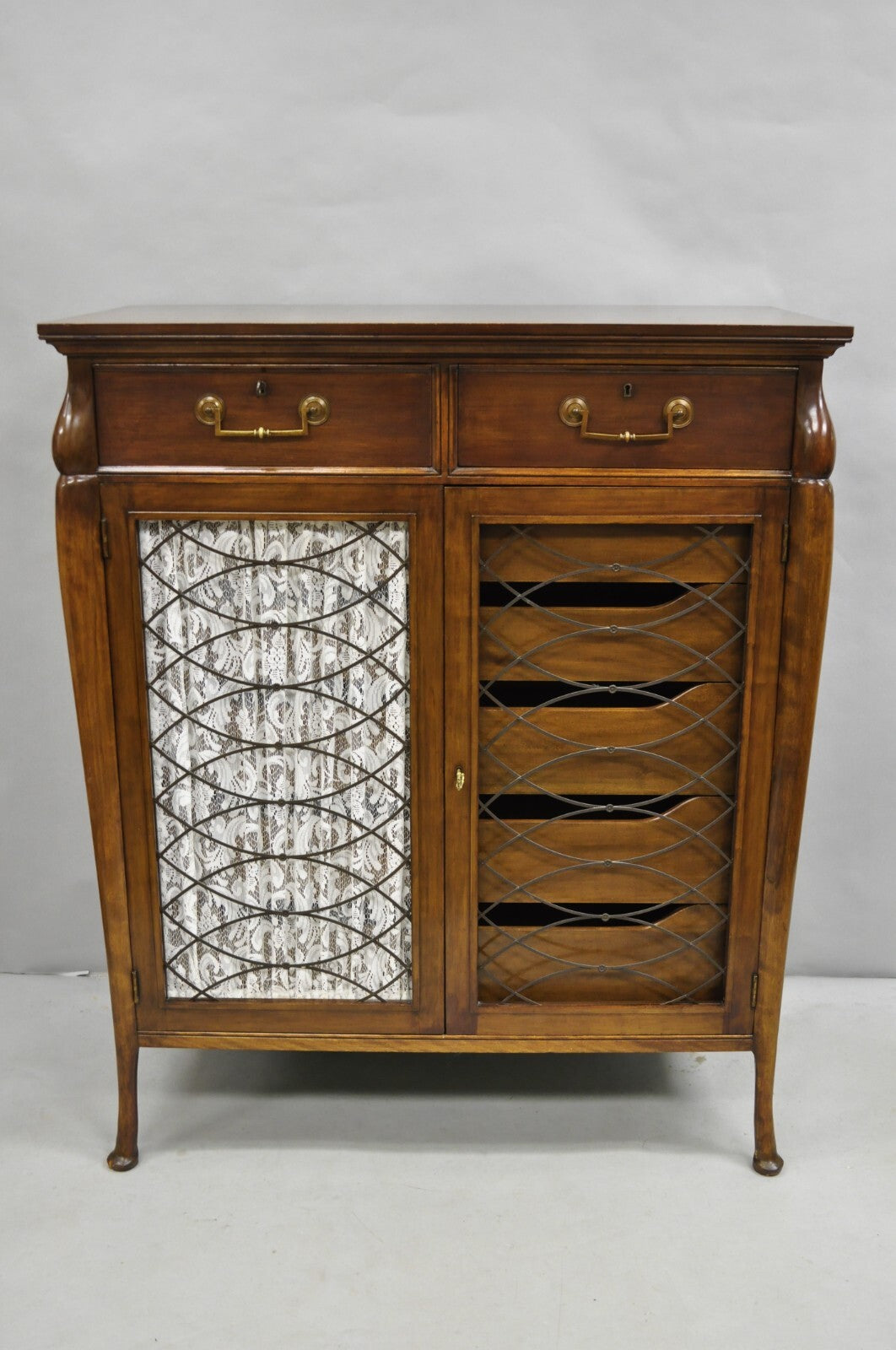 Vintage French Hollywood Regency Custom Walnut Tall Chest Highboy Dresser