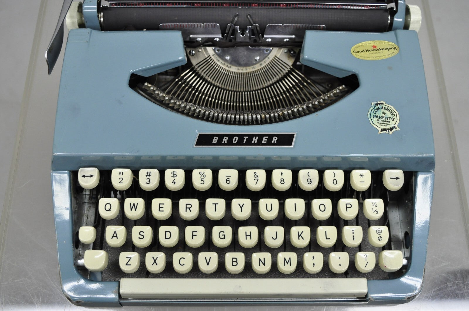 Vintage Brother Webster XL-747 Portable Typewriter Baby Blue with Metal Case