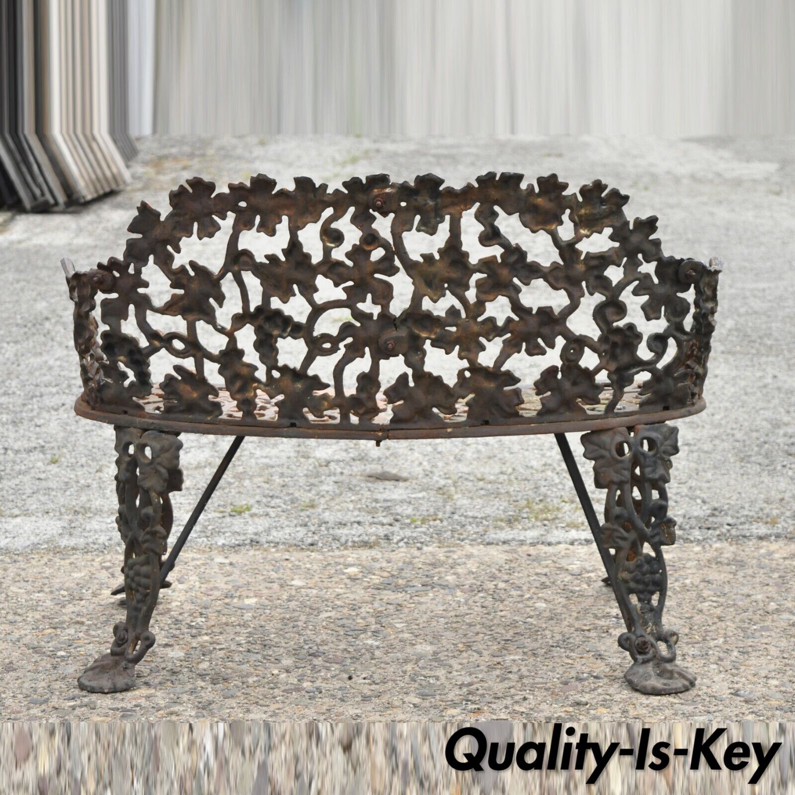 Antique French Victorian Grape Vine Leaf Cast Iron Small Garden Bench Loveseat