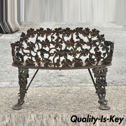 Antique French Victorian Grape Vine Leaf Cast Iron Small Garden Bench Loveseat
