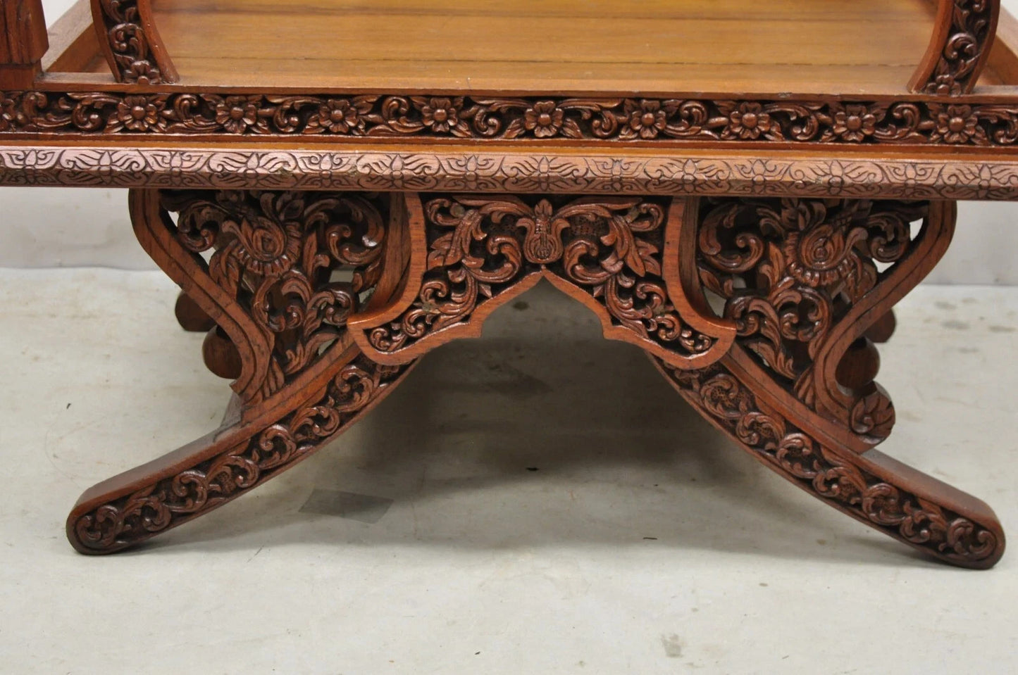 Vintage Chinoiserie Carved Teak Wood Howdah Elephant Saddle Accent Chair