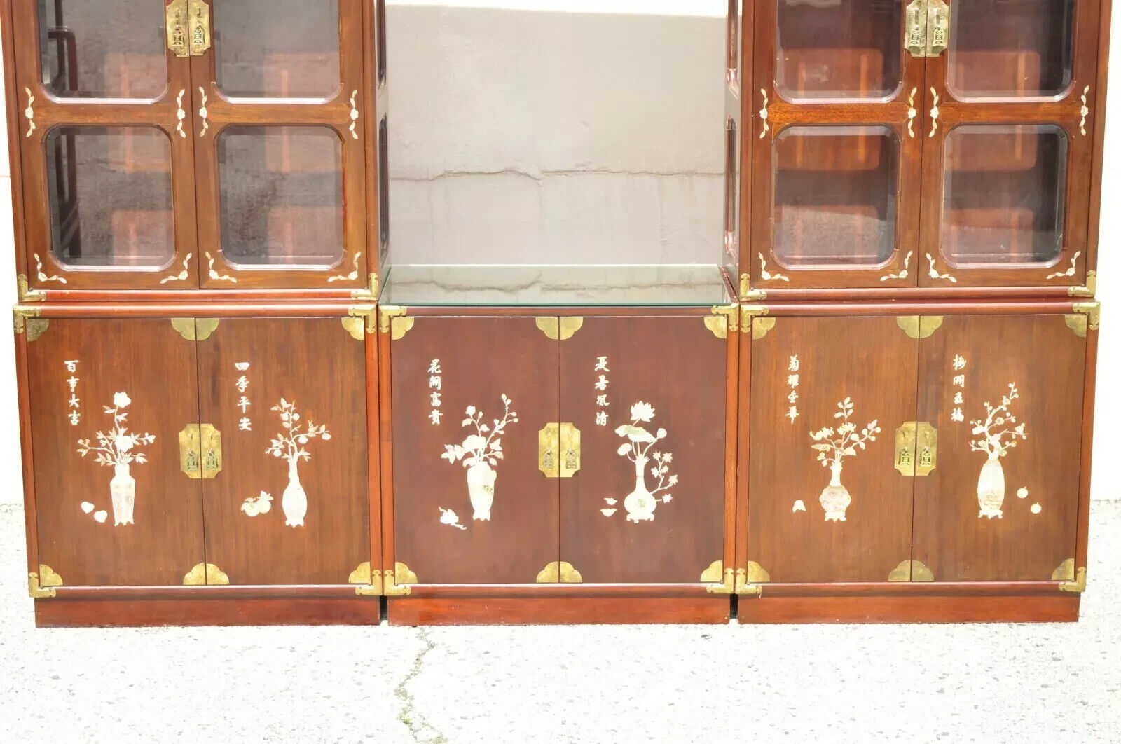 Vintage Chinese Mother of Pearl Hardwood China Cabinet Curio Display Wall Unit