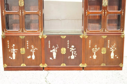 Vintage Chinese Mother of Pearl Hardwood China Cabinet Curio Display Wall Unit